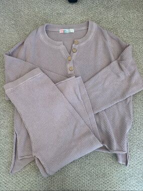 Free People Beach Knit Henley Top + Cropped Knit Pants Button Placket - Lavender